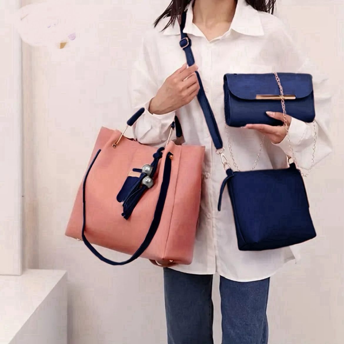 Model Hand Bag – 3 Pcs Set (Trendy & Practical)