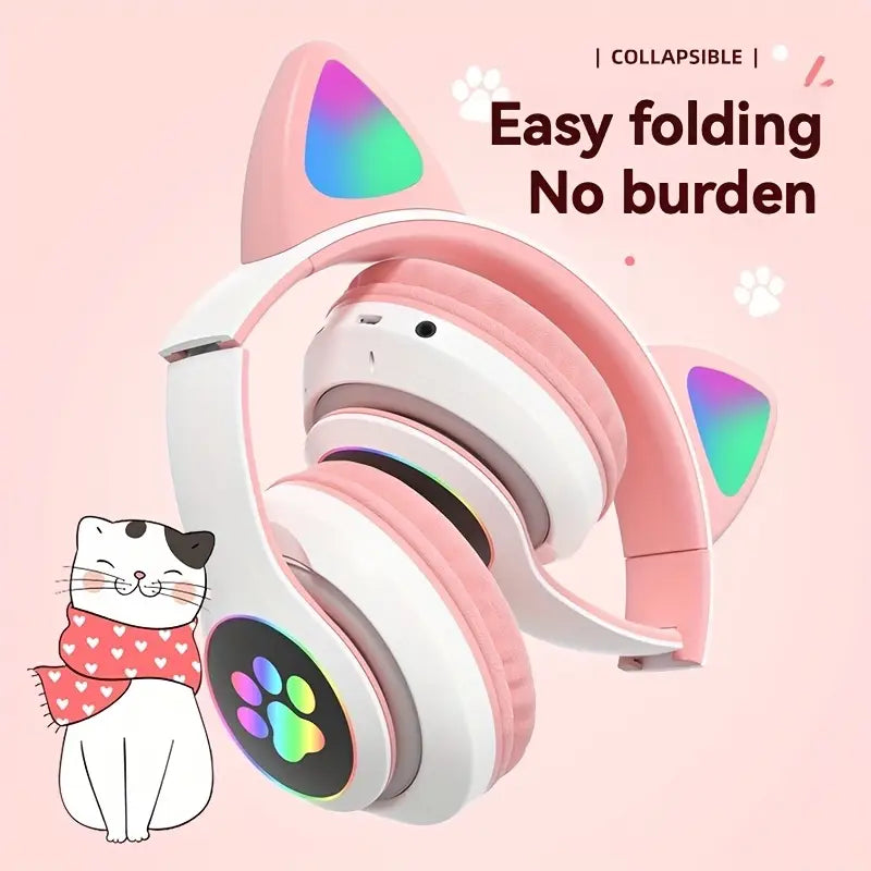 Foldable Cat Ear LED Wireless Headphones