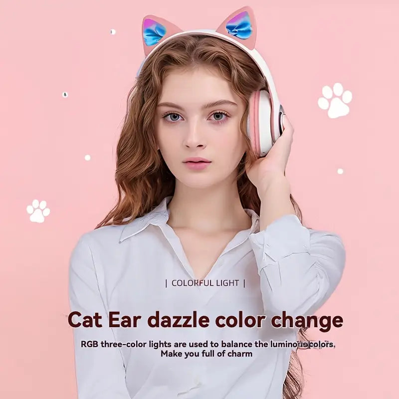 Foldable Cat Ear LED Wireless Headphones