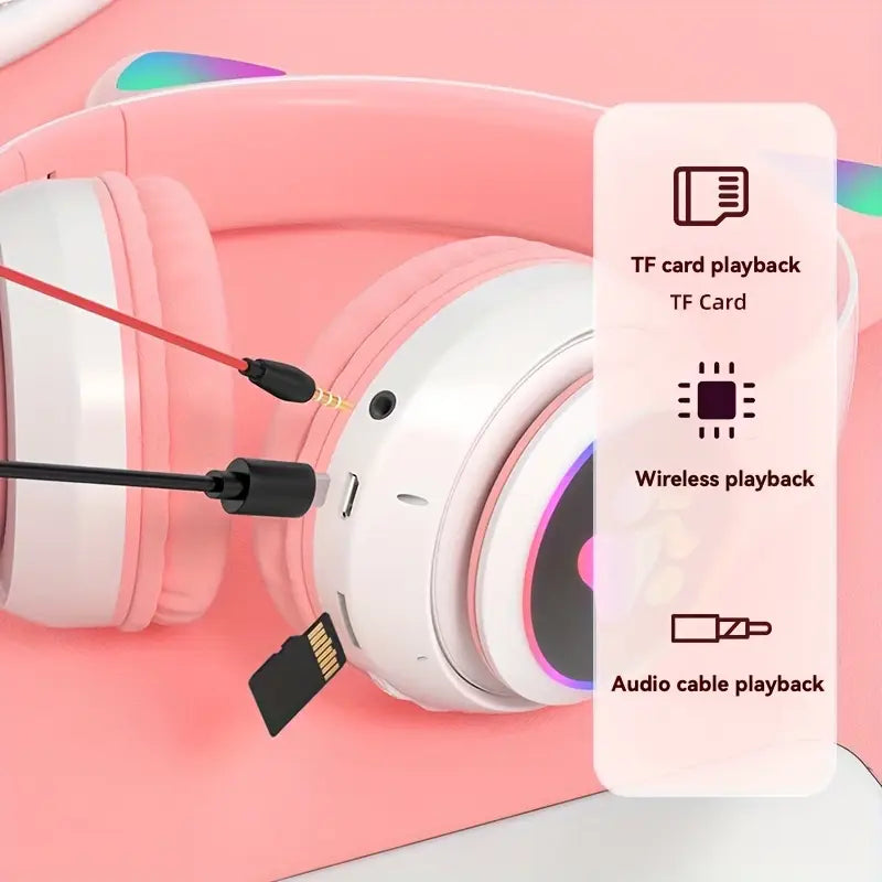 Foldable Cat Ear LED Wireless Headphones