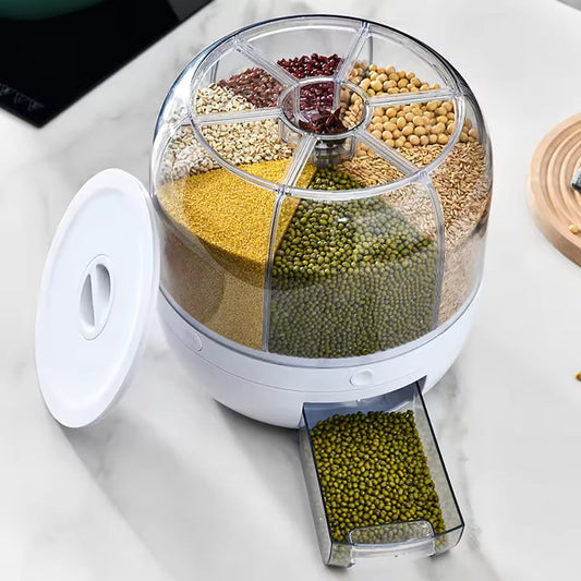 360° Rotating Grain Dispenser Rice Barrel Bulk Cereal Separated Jar Sealed Insectproof Rice Tank Kitchen Food Storage Container